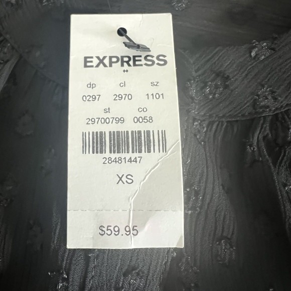 Express Womans Black Swiss Dot Sheer Long‎ Sleeve Button Up Blouse Top XS - Picture 5 of 6